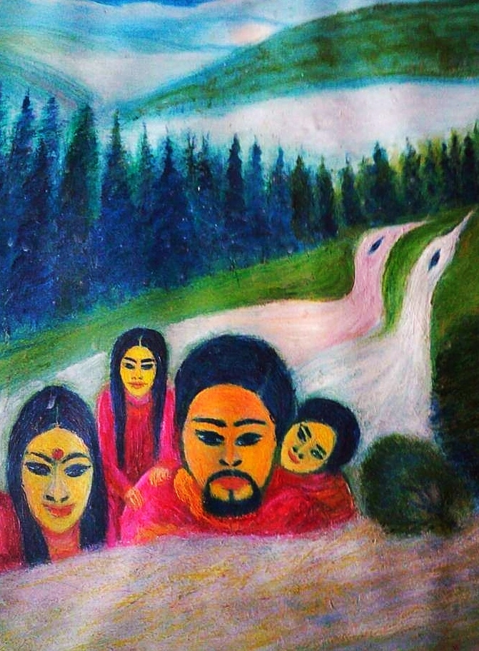 पर्वतीय बालिकाओं का सजीव चित्रण